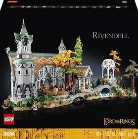 Resim LEGO Icons YÜZÜKLERİN EFENDİSİ: RIVENDELL 10316 - Yetişkinler için Hediye Fikri, Frodo, Sam, Bilbo Baggins, Boromir, Legolas ve Gri Gandalf Dahil 15 Minifigür İçeren Model Yapım Seti (6167 Parça) 
