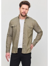 Resim Erkek Dar Kesim Kot Gömlek Yeşil 