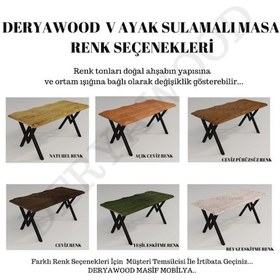 Resim Masif Ahşap Laurus Sulamalı Mutfak Masası Beyaz Ayak 70 x 140 x 76cm 