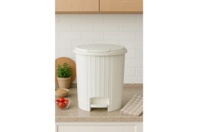 Resim Pratik ve Şık Bas Aç Mekanizmalı Banyo ve Mutfak Çöp Kovası, Beyaz 