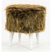 Resim Kiremit Avm Kahverengi Puf Peluş Ahşap Ayak Odalara Uygun Şık Görünüm Dekoratif Uzun Tüylü 