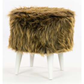 Resim Kiremit Avm Kahverengi Puf Peluş Ahşap Ayak Odalara Uygun Şık Görünüm Dekoratif Uzun Tüylü 