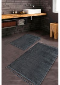 Resim Saraz Halı Puffy Banyo Paspas 2 Li Saçaklı Yıkanabilir Antrasitantrasit Antrasit 