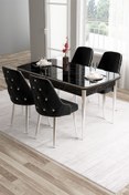Resim Canisa Tia Serisi 80x132 Mdf Açılabilir Siyah Mermer Desen Krom Detay Masa Takımı Ve 4 Siyah Sandalye 