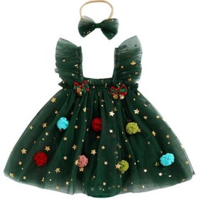 Resim Kızlar İçin Noel Tulum Elbise - Zil Detaylı, Metalik Altın Vurgular, Koyu Yeşil Body, Eşleşen Saç Bandı - Kolay Bebek Değiştirme, Parti ve Günlük Kullanım, Makinede Yıkanabilir Kız Kıyafeti, Şık Tasarım, Rahat Kesim, Bayramlık Body, Moda 