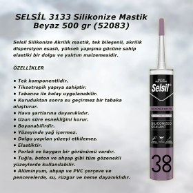 Resim Selsil Silikonize Mastik Beyaz 500 gr (52083) 25 Adet ( 1 Koli ) 