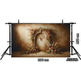 Resim Venspor Vintage Çiçekli Arka Plan ve Kemerli Kapı Temalı Arkaplan 200x150cm Fon Duvar Örtüsü 