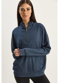 Resim Shade Kadın Dik Yaka Yarım Fermuarlı Cep Detaylı Oversize Modal Sweatshirt 60601053 - Füme 