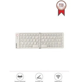 Resim Torima Tk-08 Beyaz Kablosuz Katlanabilir Şarjlı Taşınabilir Mini Bluetooth Klavye 