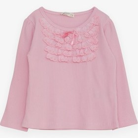 Resim Breeze Kız Çocuk Uzun Kollu Bluz Güpürlü Fiyonklu 3-8 Yaş, Pembe 