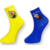 Resim 2'li Unısex Sevimli Karakter Tasarımlı Esnek Nem Alabilen Pamuklu Spor Soket Çoraplar Çok Renkli 
