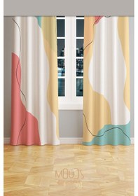 Resim Quiet Desenli Süet Oturma Odası Salon Fon Perde Dijital Baskılı Ekstrafor Büzgü 2 Kanat Prd-1048 Çok Renkli 