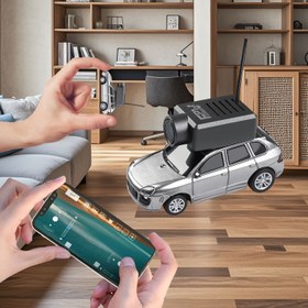 Resim 720P HD Kamera, 2.4G WiFi Uygulama Kontrollü, Tam Orantılı Direksiyon ve Gaz Pedalı, Jiroskop Sabitleyiciye Sahip 1:64 Ölçekli FPV RC Araba, Gümüş Gri 