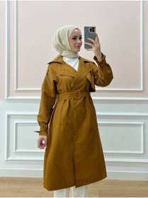 Resim Esre Store Kol Ve Omuz Detaylı Tesettür Trençkot Taba 