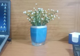 Resim 2 Adet Vazo Dahil,vazoda Çiçek,beyaz Yapay Çiçek,vazo Dekoratif Gri Mavi Poliresin 8x4x16cm Çok Renkli 