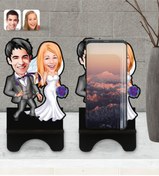 Resim Bk Gift Kişiye Özel Evleniyoruz Karikatürlü Ahşap Biblo Telefon Standı-6 