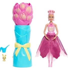 Resim Pembe Lale Temalı Barbie Bebek, Şık Tasarım 