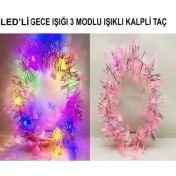Resim Aspata Store Kalp Püsküllü 3 Modlu LED Işıklı Taç Pembe Renk 