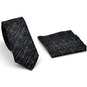 Resim Gaffy Füme Gri Kırcıl Desenli Siyah Dokuma Kumaş Mendilli Slim Fit Kravat // Sdk230918 Gri - Siyah 