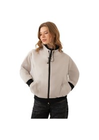 Resim Firststops Kadın Taş Dik Yaka Su Ve Rüzgar Geçirmez Oversize Crop Mevsimlik Yağmurluk Rüzgarlık Taş 