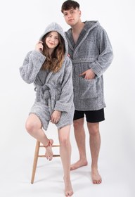 Resim Znp Home Plain Unisex Sabahlık Bornoz Wellsoft Peluş Kapşunlu Erkek Kadın Sabahlık 