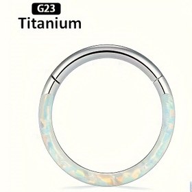 Resim 1 Adet G23 16G Titanyum OPAL Septum Piercing Burun Halkası, Opal İşlemeli Zarif Seksi Tarz Yaratıcı Kadın Hediyesi Kutu İle 