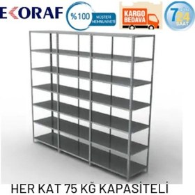 Resim Mekoraf 43 X 93 7 Katlı 2.5 Metre Duble 3 Ünite Çelik Raf Gri 