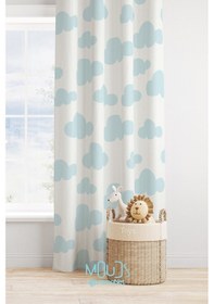 Resim Mavi Bulut Desenli Fon Perde Çocuk Ve Bebek Odası Süet Baskılı Ekstrafor Büzgü Tek Kanat Çok Renkli 