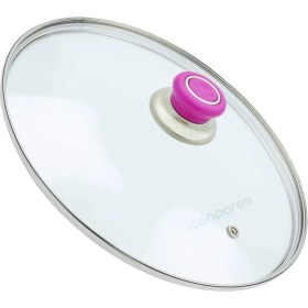 Resim İcanpares Tencere Sahan Tava Cam Kapağı Buhar Delikli Kapak 18 cm ve Fuşya Tutma Tepesi 