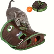 Resim 9 Delikli Etkileşimli Kedi Tüneli Oyuncak, Squeaky Toplar & Peluş Fareler - Katlanabilir Oyun Tüneli Kediler İçin, Kahverengi & Yeşil Tasarım, İç Mekan Kedileri İçin Eğlenceli Egzersiz ve Eğlence 
