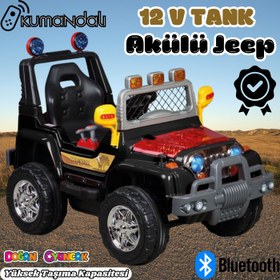 Resim Kumandalı Mega Akülü Araba Siyah - Kumandalı 12 Volt Tek Kişilik Akülü Araba Akülü JEEP - Mega Off Road Turbo Jeep 