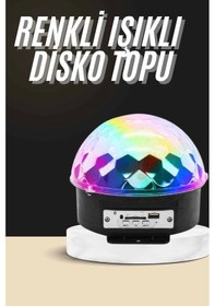 Resim Led Işık Disko Topu Bluetooth Hoparlörlü Usb Müzik Çalar Kumandalı Çok Renkli 
