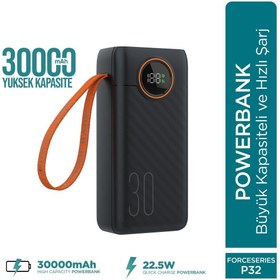 Resim Phixi Force P32 30000mAh 22.5W Hızlı Şarj Cihazı - Dahili Kablolu - Taşınabilir Şarj Cihazı 