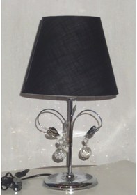 Resim Siyah Başlık Yapraklı Taşlı Abajur Metal Krom Ayaklı Yatak Odası Diğer 