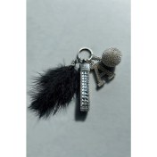 Resim AEA Gümüş Baget & Gümüş Disko Top & Gümüş Harf & Siyah Tüy Anahtarlık 