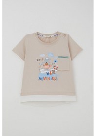 Resim Breeze Erkek Bebek Şortlu Takım Sevimli Kaptan Ayıcık Baskılı Cep Detaylı 9 Ay-3 Yaş, Bej Bej 