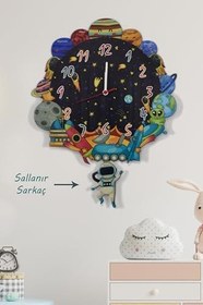 Resim 3 Boyutlu Ahşap Uzay Ve Gezegenler Çocuk Odası Ahşap Duvar Saati Elf-2312023 