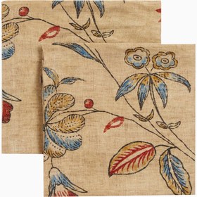 Resim Diomma Floral Desenli, İtalyan Tasarımı Keten Peçete Seti - Bej / 45 x 45 cm 