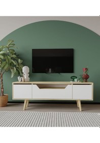 Resim Roma Ahşap Ayaklı Tv Ünitesi Tv Sehpası Safir Meşe-beyaz 150 Cm 