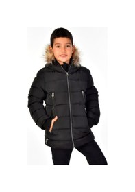 Resim Natürel Kürklü Erkek Çocuk Mont 51248 Siyah 
