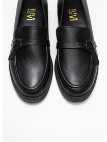 Resim Luvi Shoes Galea Siyah Cilt Tokalı Hakiki Deri Kadın Loafer Ayakkabı SİYAH CİLT 