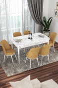 Resim Canisa Concept Kor Serisi 70x114 Açılabilir Mutfak Masası Takımı Beyaz Mermer Desen Masa 6 Cappucino Sandalye 