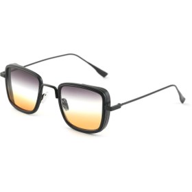 Resim TomyHelf Degrade Mor Sarı Camlı Kare Gözlük - Siyah Metal Çerçeve, Şık Unisex Model 