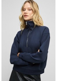Resim Grimelange Endora Kadın Yumuşak Polarlı Kumaşlı Yakası Fermuarlı Regular Lacivert Sweatshirt Lacivert 