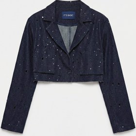 Resim Kadın Lacivert s6-56 Crop Fit Özel Tasarım Delikli Denim Ceket - Lacivert / L 