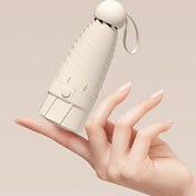 Resim Kompakt Seyahat Mini Şemsiye Koruyucu Kapak ile - Ultra Hafif, Yüksek Kalite, UV Koruması, 6 Güçlendirilmiş Kaburga, Manuel Açma, Güneşli ve Yağmurlu Günler için Şık Bej Tasarım, Cinsiyetsiz, Seyahat Aksesuarı | Minimalist Şemsiye | Hafif Şemsiye 
