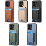 Resim Xiaomi Poco X7 Pro Karbon Fiber Dikey Flip Cüzdan Standı Telefon Kılıfı Yeşil 