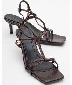 Resim Gıbson Bordo Kare Burunlu Kadın Topuklu Sandalet Bordo 