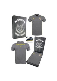 Resim Fenerbahçe Lisanslı 2024/25 A Takım Polo Yaka Gri T-shirt + Bileklik Set Ahşap Kutulu Gri - Sarı 