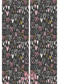 Resim Gri Kalpler Desenli Baskılı Çocuk Ve Bebek Odası Fon Perdesi 2 Kanat - Prd-34 Çok Renkli 